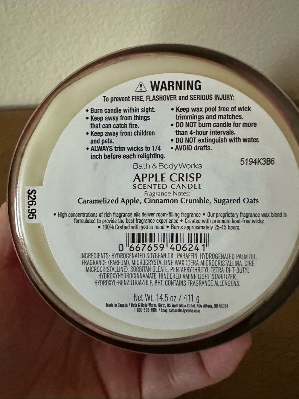 NEW Bath & Body Works Apple Crisp 3 wick candle NEW - Picture 3 of 3
